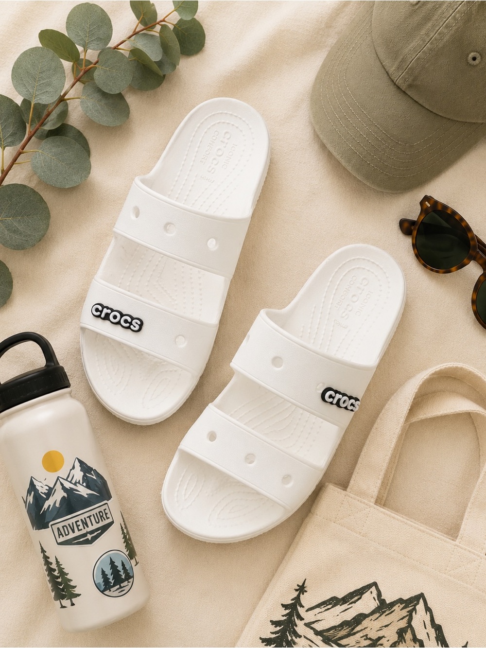 Crocs Classic White Double Strap Slide Sandals Women’s 8 Men’s 6 Comfort